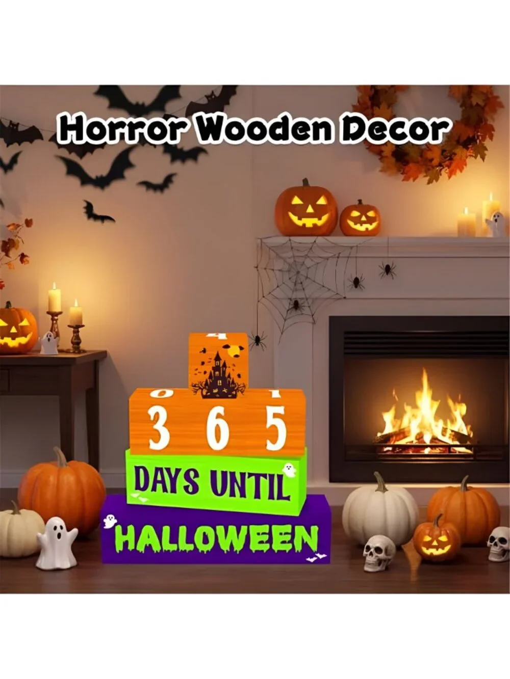 7 Pcs Halloween Countdown Wooden Table Decor, Halloween Home Decorations